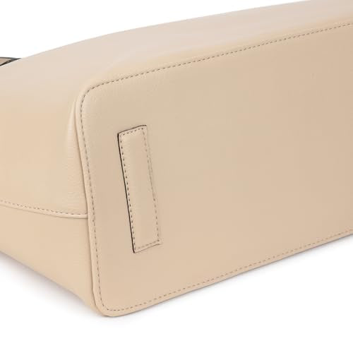 Fastrack Pebble Play Laptop Tote | Beige Faux-Leather Tote Bag for Women | 15-Inch Laptop Compatible | Gold Hardware Finish with Double Handles, Zipper Closure & Organised Storage