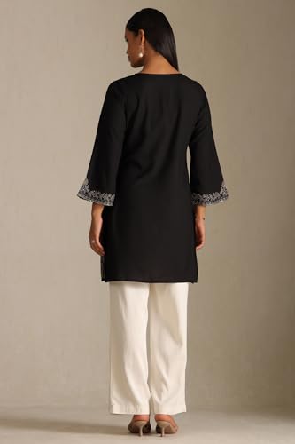 Soch Women's Rayon Embroidered Regular Kurta (CWA5KU61437_Black_M)