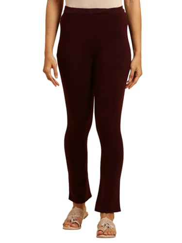 W for Woman Maroon Solid Fit and Flare Pants (Size: S)-24NOW62078-220886