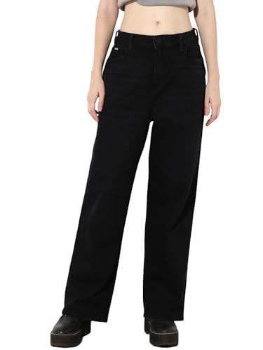 ONLY Women's Solid Straight Fit Mid-Rise Black Jeans