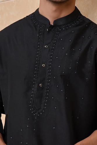 TASVA Black All Over Floral Embroidered Kurta Set| Size: L