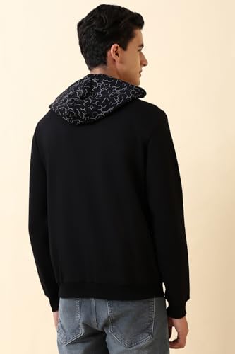 Men Black Hooded Neck Full Sleeves Casual Sweatshirt