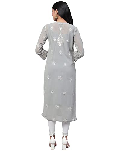 Ada Ladies Georgette Kurta with Slip Traditional Handcrafted Lucknow Chikankari Kurti Dress A411115 (Grey, XL)