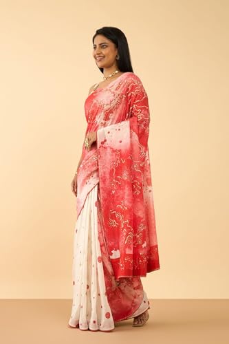 Taneira Women Red Pure Silk Cotton Embroidered Saree with Unstitched Blouse Piece (SAPP01AA1370-Red)