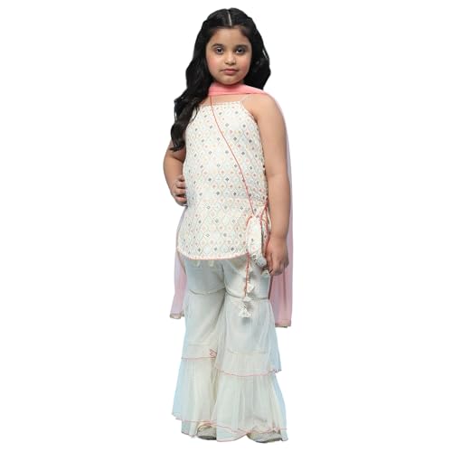 BIBA Girls Cotton Embroidery Relaxed Kid Top With Palazzo Set(KW5093_CREAM_7), 7-8 Years