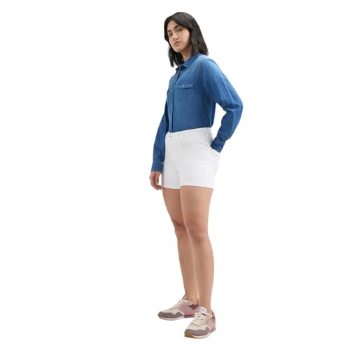 Pepe Jeans Women White High Rise Stretch Denim Shorts
