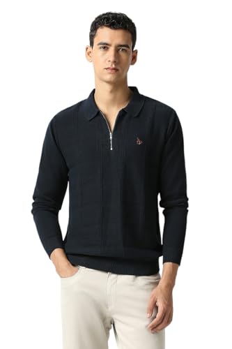 Men Navy Textured Sweater