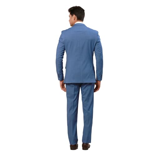 Raymond Men Regular Fit Checks Pattern Poly Viscose Blend Notch Lapel Full Sleeve Formal Suit Blue