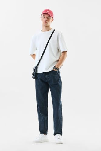 SNITCH Men Jeans | Baggy Fit Relaxed Style with Mid Rise & Wide-Leg Design | 100% Cotton Woven Denim for Casual & Street Wear |Dark Blue
