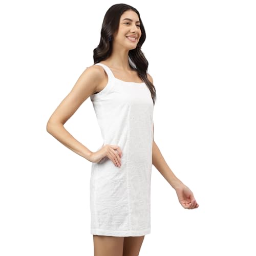 Latin Quarters Women White Square Neck Sleeveless Sheath Mini Dress for Casual_M