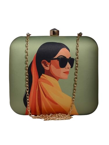 Glam Girl Portrait Printed Clutch