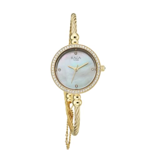 Titan Raga Spotlight 2.0 Quartz Analog 3Hands Display White Dial Textured Kada Color Strap Watch for Women - 95425YM01
