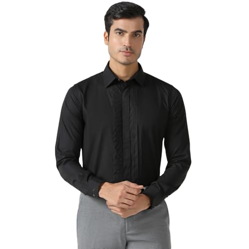blackberrys Men Formal Black India Slim Fit Shirt | Structured Formal Wear with Clean Finish, Full Sleeves, Classic Design for Office & Business Use | Size 38