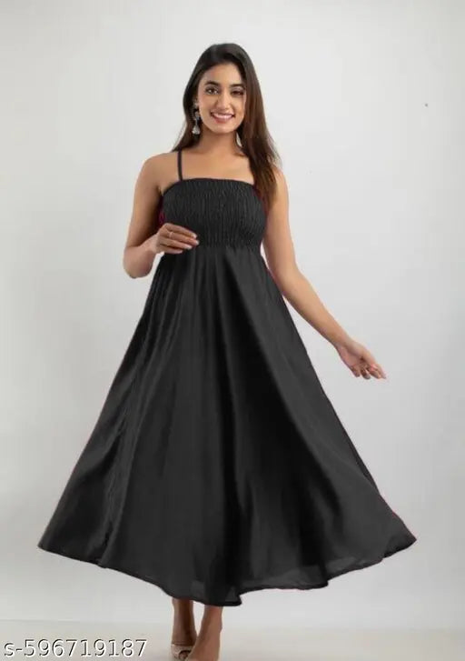 Elegant black Sleeveless Midi Dress for Women – Party Wear | Flared Fit & Flowy Look