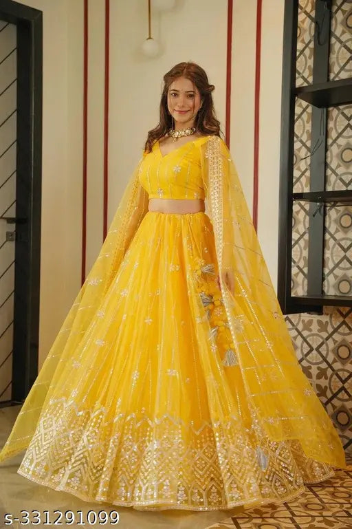 Yellow Net Sequence  Lehenga choli For womens