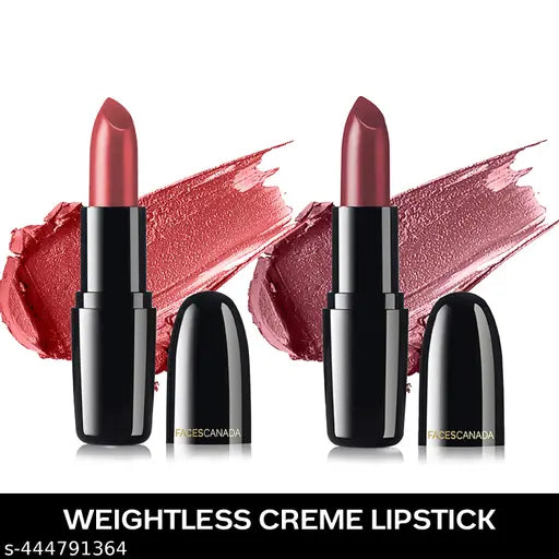 FACES CANADA Festive Pout - Weightless Creme Finish Lipstick Pack of 2 - Amber & Love Nude (4gx2) | Creamy Finish | Silky Smooth Texture | Long Lasting Rich Color | Hydrated Lips