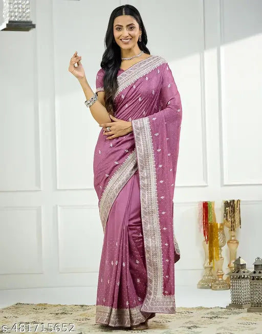 SATRANI Silk Blend Pink Saree with Silk Blend Blouse