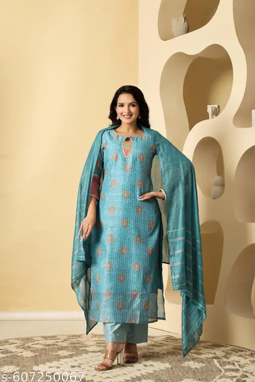 Suaac chanderi silk printed kurta set for women