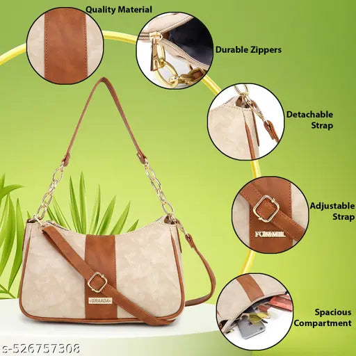 GRAADA Synthetic Leather Stylish Fancy Design Shoulder Crossbody Purse College Handbag For Women