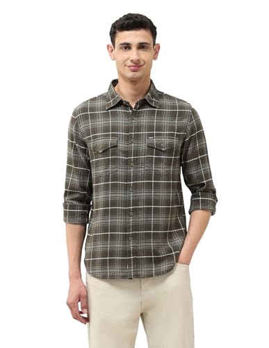 U.S. Polo Assn. Denim Co. Men's Twill Tartan Checked Shirt (UDSHT1976_Olive_39)