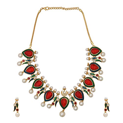 Estele 24 Kt Traditional Kuiri Shape Gold Plated Choker Style Necklace Set for Women