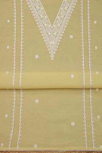 Soch Womens Light Yellow Chanderi Embroidered Unstitched Dress Material With Thread Work
