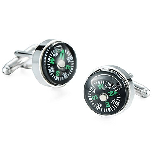 Peora Black Green Navigation Functional Compass Shaped Cufflinks for Men Boys Wedding Business Gift