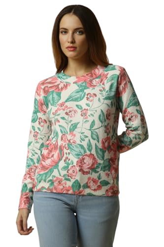 Allen Solly Women White Print Round Neck Casual Sweater
