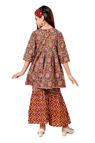 Arshia Fashions Baby Girl's Cotton Sanganeri/Floral Printed Kurti With Sharara Dress Clothing Set