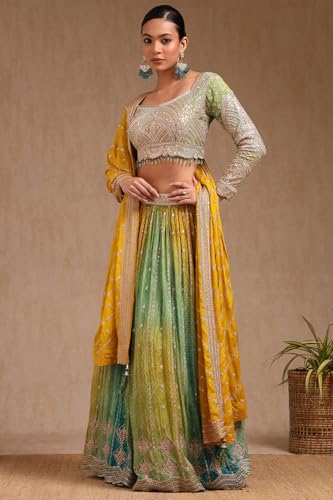 Soch Womens Green Viscose Bandhani Print Lehenga Choli With Zari