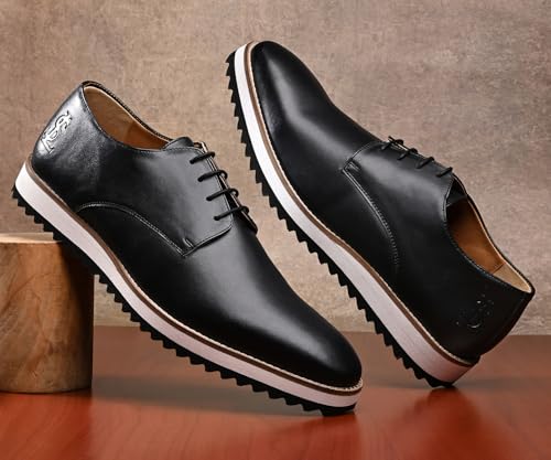 LOUIS STITCH Jet Black Casual Shoes for Men | Ultra Lightweight and Comfortable | Cushioned Footbed Men’s Derbys | LSMX-PLJB | UK-8
