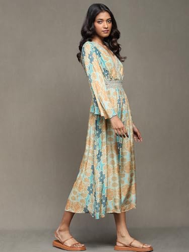 Ritu Kumar Aqua Blue Printed Long Dress