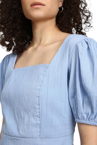 FOREVER 21 Women's Cotton Modern Above The Knee Dress (FWA23CDRF0077_Blue