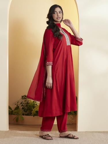 BIBA 100% Viscose Solid Semi-Formal Straight Kurta With Palazzo And Dupatta