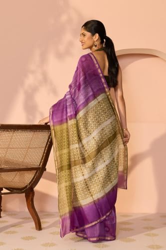 Taneira Dark Violet Rajasthan Pure Silk Cotton Tie & Dye Shibori SareeWith Unstitched Blouse(SAPP01AD2897-Dark Violet)