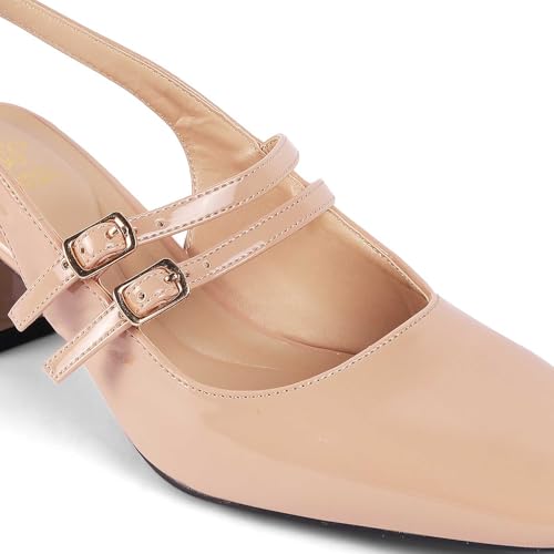 tresmode SOFAB Women's Block Heels Pumps Leather Stylish Nude, 7 UK / 40 EU - Square Toe Ladies Footwear Soft Comfortable Sandals