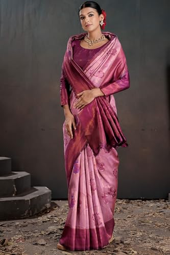 SGF11 Women's Kanjivaram Pure Soft Silk Saree With Unstitched Blouse Piece (Pink)