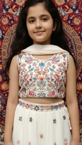 Aarika Girls Ethnic Wear Cream Colour Thread Embroidery Georgette Lehenga Choli Set With Dupatta-(4-15 Years)-(LCH-MC-012029-CREAM-34)