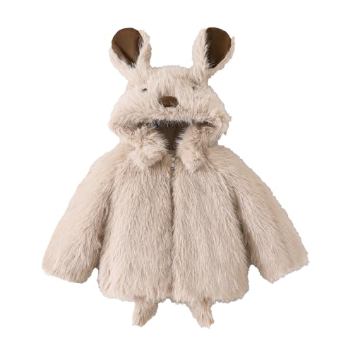 Hopscotch Girls Full Sleeves Brown Animal Applique Fur Jacket For Ages(18-24 Months)