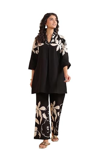 JISORA Women's Printed Cotton Co-ord Set 22CS3582-S Black S