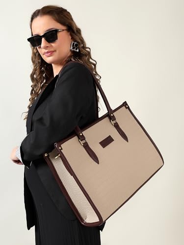 Pramadda Pure Luxury Bianca Laptop Tote bag for women office use | Large Handbags for woman | Stylish Tote bags for college | Bags for women latest. (Classic Beige)