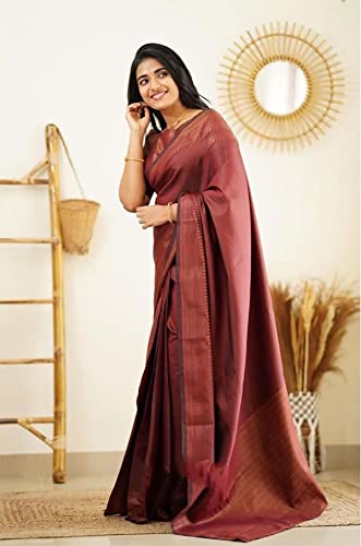 Anjaneya Sarees Women Kanjivaram Silk Banarasi Saree With Blouse (Maroon)