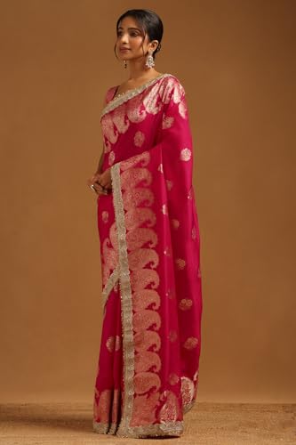 Soch Womens Fuchsia Dola Silk Zari Woven Saree