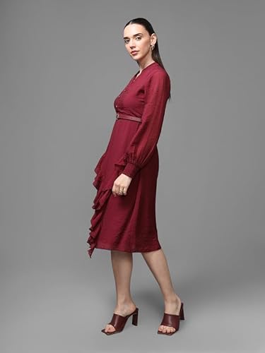 Kazo Athena Midi Dress with Belt (Wine_M)