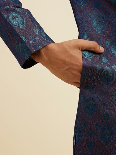 Manyavar Men's Art Silk Jacquard Embroidered Kurta Set (Blue,XXL)
