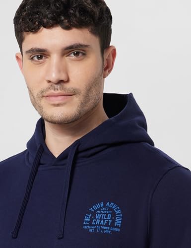Wildcraft Men Sierra Solid Cotton Blend Hooded Casual Sweatshirt, Full Sleeve - Regular fit, Navy Blue, Medium