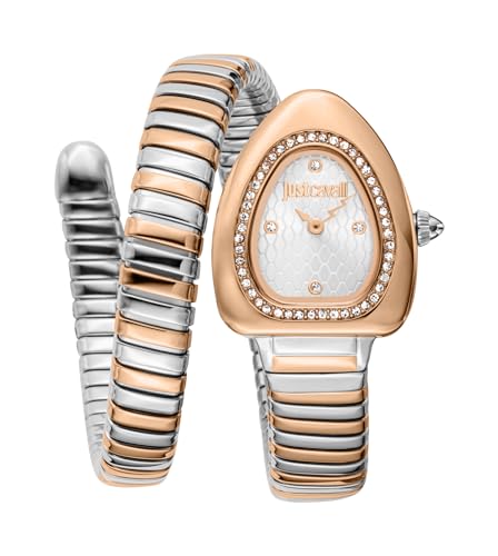 Just Cavalli Women Watch, Silver Color Case, Turquoise Dial, Stainless Steel Metal Bracelet, 2 Hands, 3 ATM (Silver & Rose Gold)