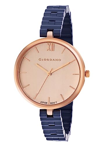 Giordano Formal Analog Watch for Women's Elegant Dial Style Water Resistant Casual Watch Round Shape with Metal Case Wrist Watch for Women/Ladies/Girls to Compliment Your Look - GD4205 (Rose Gold)