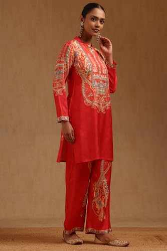 Soch Womens Orange Muslin Ethnic Motifs Co-Ords Set