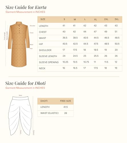 Manyavar Men's Viscose Blend Self Design Kurta Dhoti Set (Peach,XXXL)